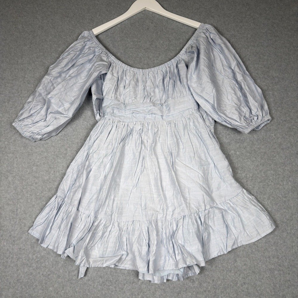 Hello Molly Light Blue Puff Sleeve Tie Back Mini Dress Sz 4 Fairy Cottagecore